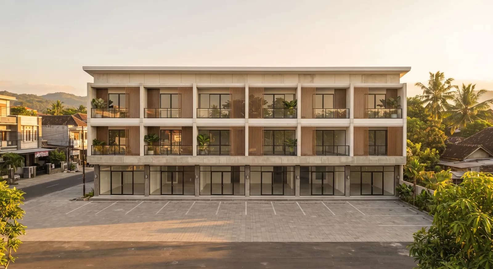 Deretan ruko tiga lantai bergaya modern