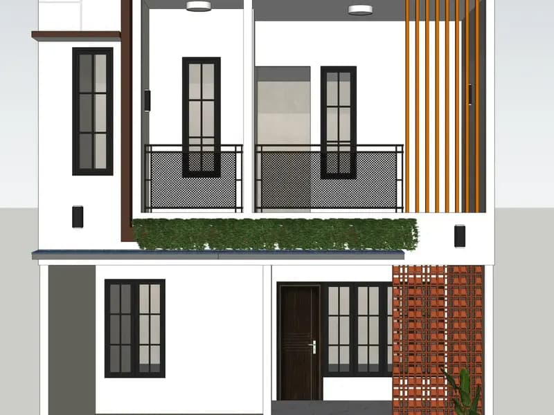 Desain 3D tampak depan rumah dua lantai
