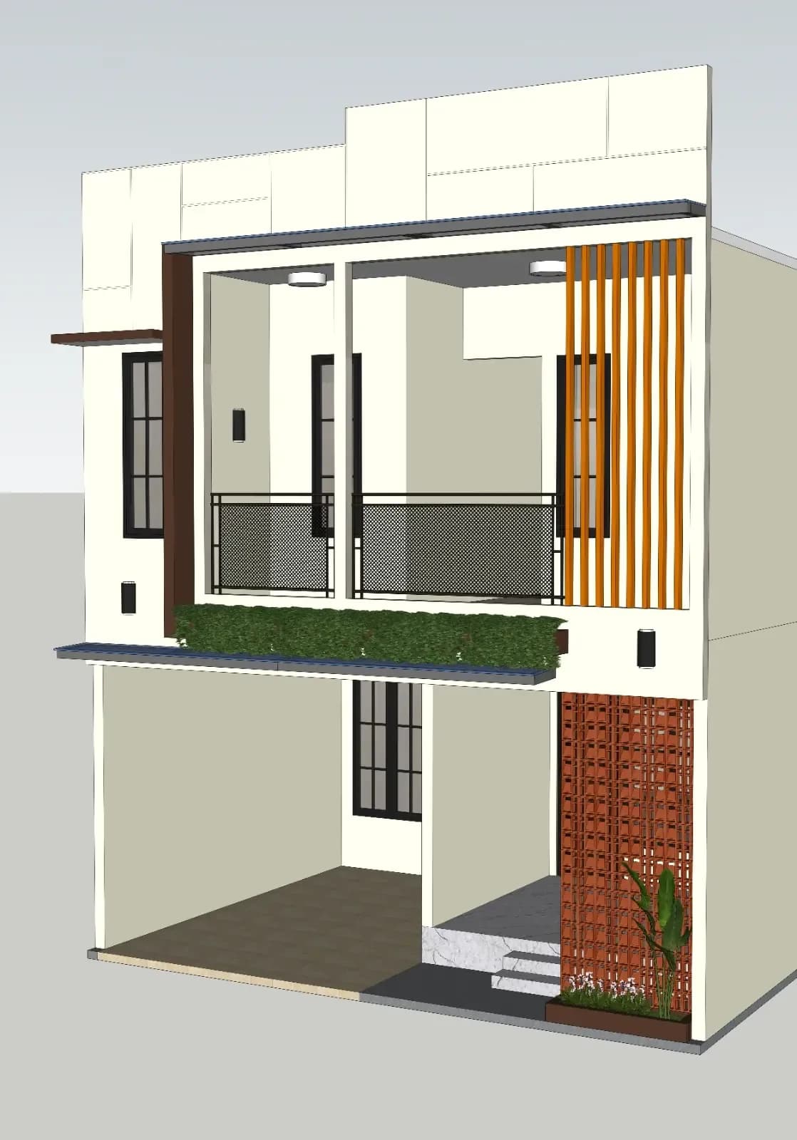 Desain 3D perspektif fasad rumah dua lantai